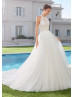 Beaded Halter Neck Ivory Lace Wedding Dress With Detachable Tulle Skirt
